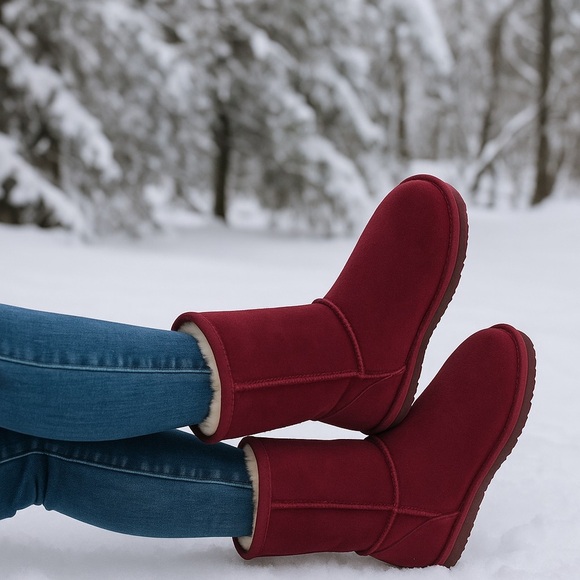 Bearpaw Suede Shearling-Lined Winter Boots – Wine Red - Picture 1 of 6